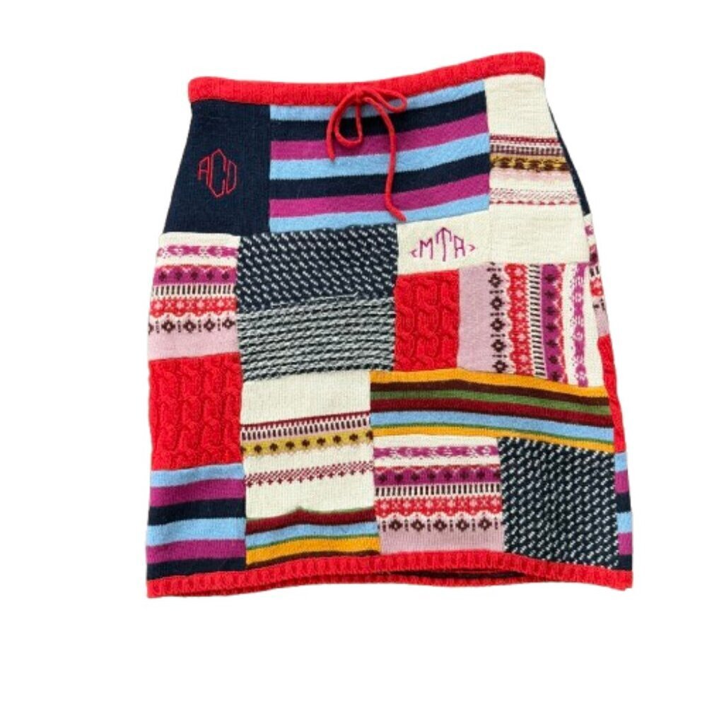 SUPER RARE Anthropologie Bulldog Patchwork Wool Sweater Skirt Size Medium